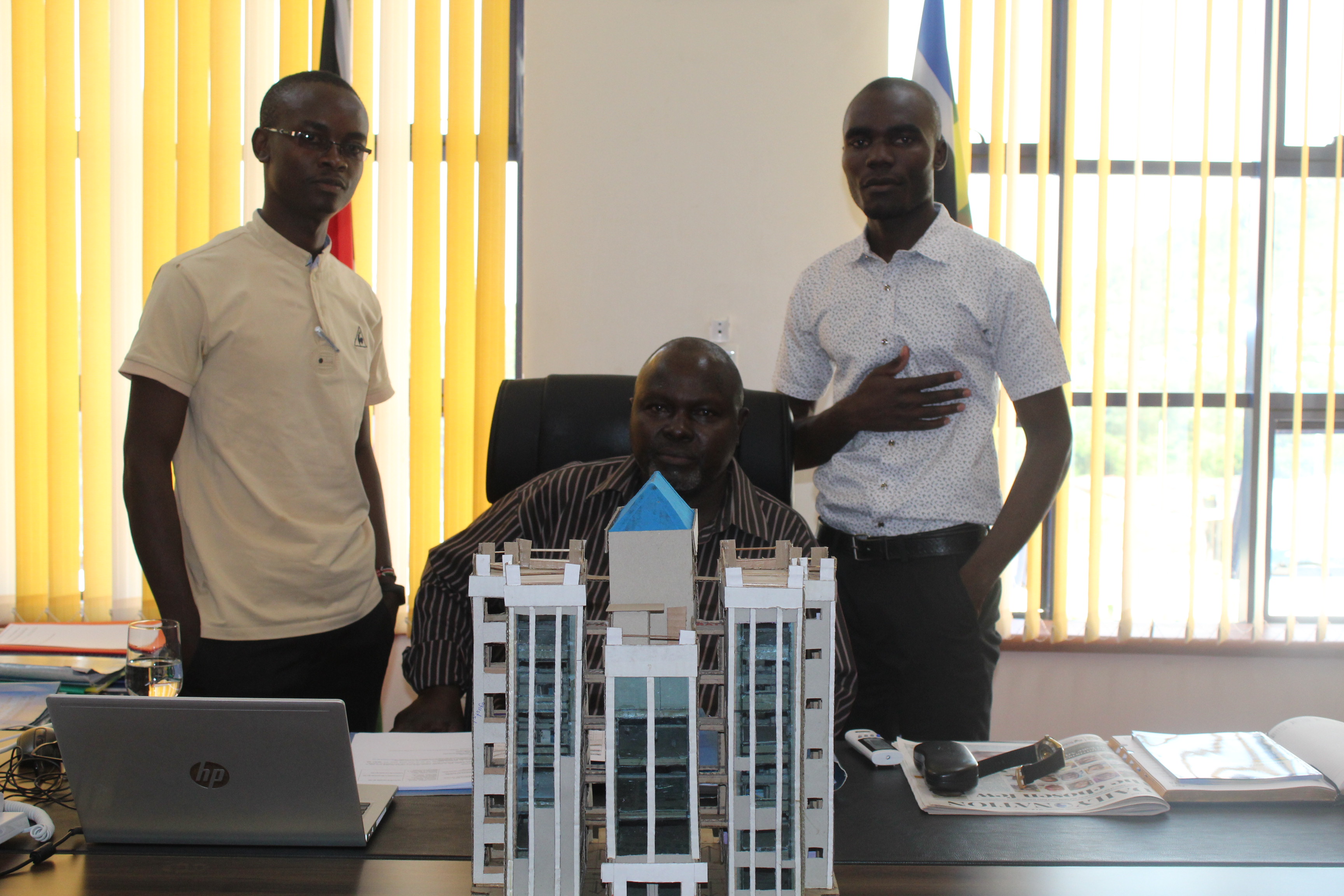 Principal TMUC with Student Leader(Left) and the Bsc. Education Arts Student ​​RODGERS WAFULA KHAEMBA(Right)